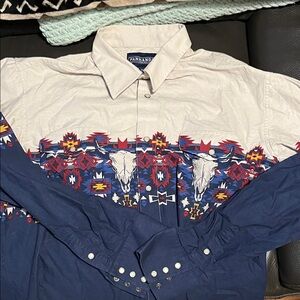 Panhandle Men's Western Dress Shirt - Blue and White